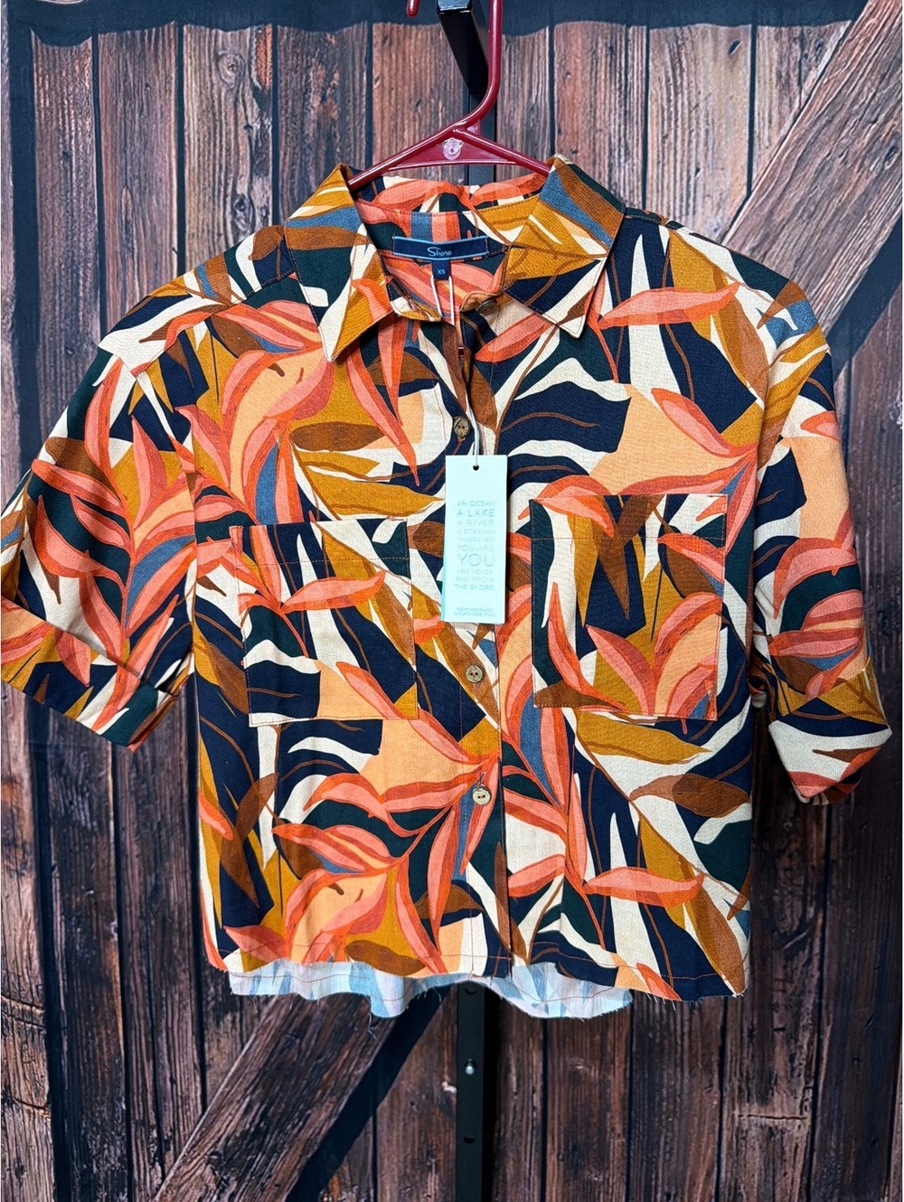Shore Women's Short Sleeve Button-Up Shirt XS Tropical Print